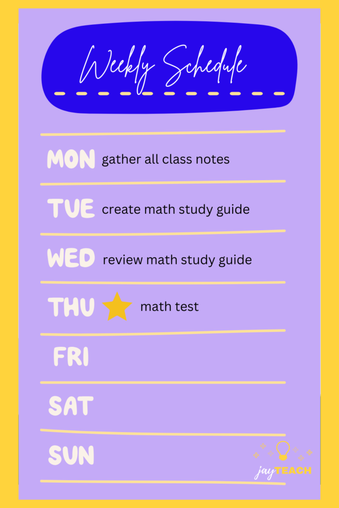 an example of a weekly planner for how to study for the exam